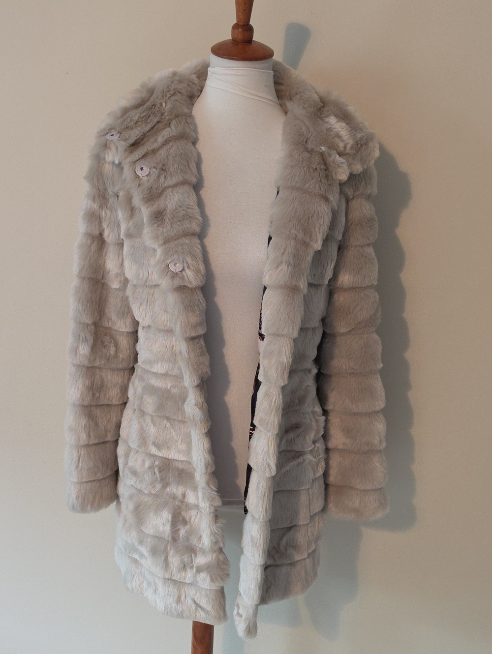 Eliza J Taupe Faux Fur Long Coat - Women's Jacket - Picture 3 of 9